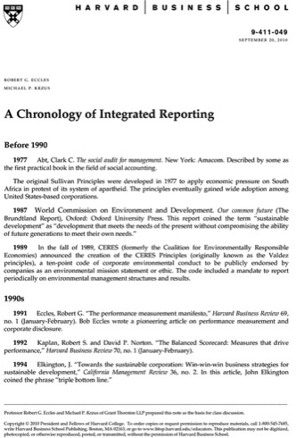 Krzus Eccles HBS note on the origins and evolution of integrated reporting