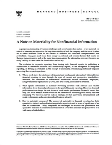 Krzus Eccles Serafeim HBS note on the evolution of materiality for nonfinancial information
