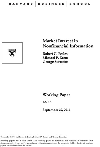 Krzus Eccles Serafeim HBS paper on exactly what ESG information is of greatest interest to different types of investors