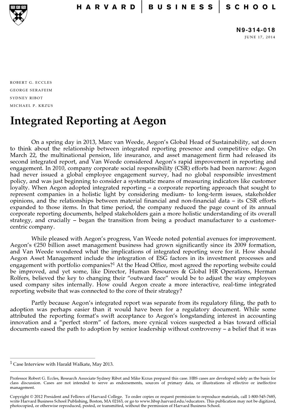  Integrated Reporting at Aegon 